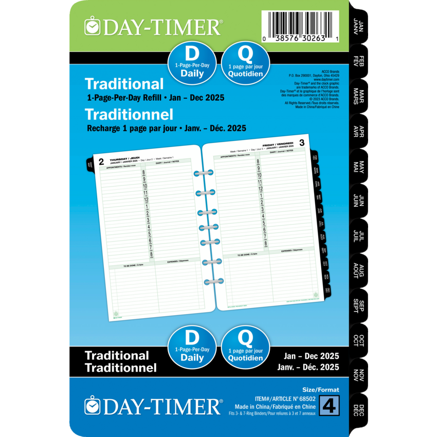Day-Timer® Refill Daily Desk Size 1PPD Bilingual