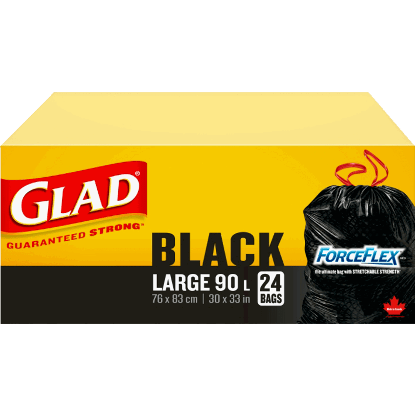 Glad® ForceFlex® Large 90 L Black Garbage Bags 24 bags/box