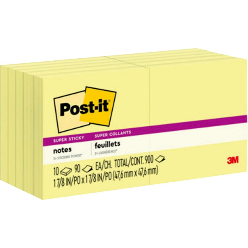 Post-it® Super Sticky Notes 2" x 2" 90 sheets per pad Canary Yellow™ 10 pads/pkg