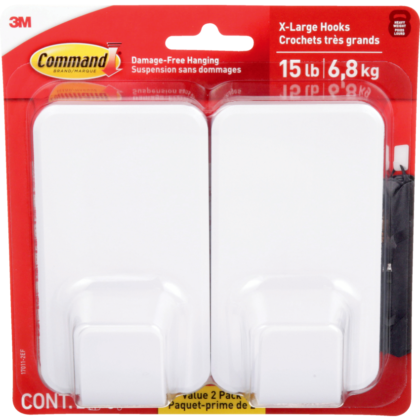 Command™ X-Large Adhesive Hooks 15 lbs White 2/pkg