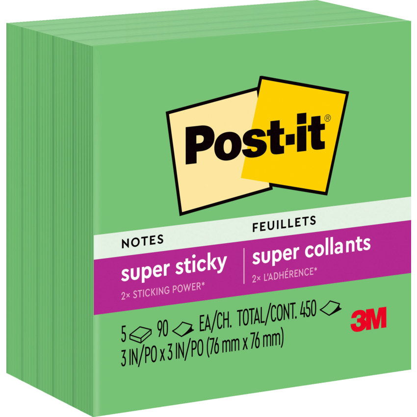 Post-it® Notes Cubes 3" x 3" 90 Sheets Lucky Green 5 pads/pkg