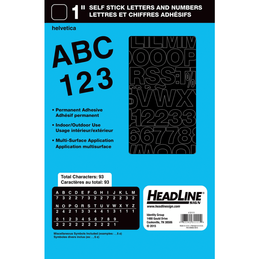 Headline® Self-Adhesive Vinyl Lettering Capitals and numerals 1" Black