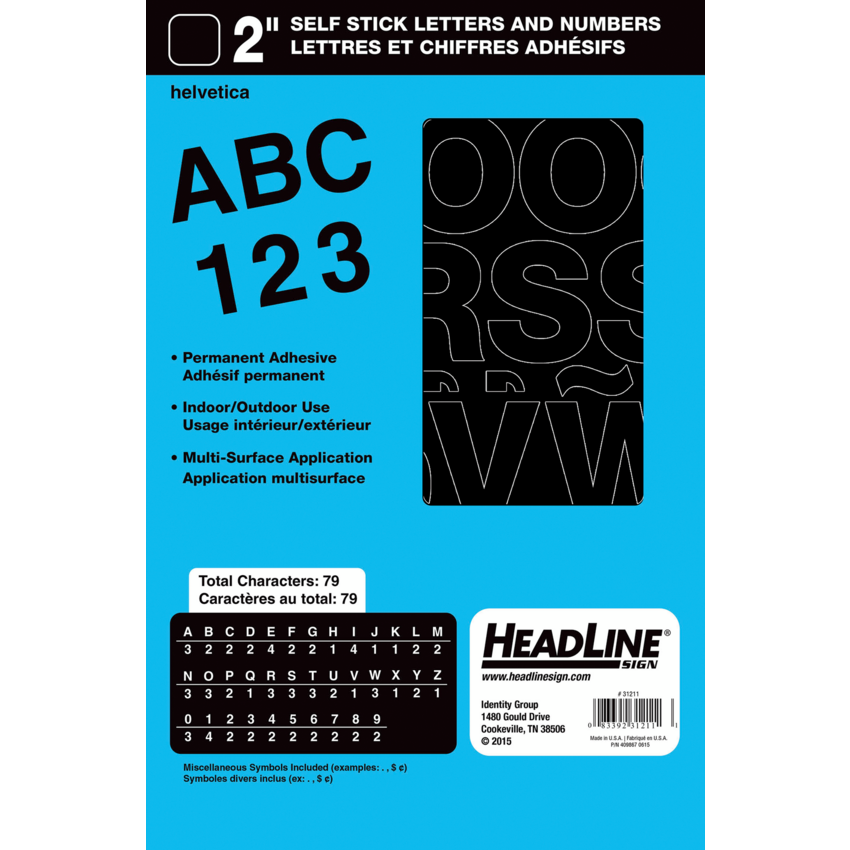 Headline® Self-Adhesive Vinyl Lettering Capitals and numerals 2" Black