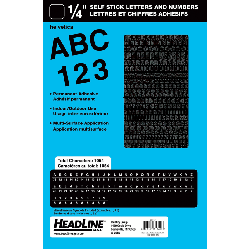 Headline® Self-Adhesive Vinyl Lettering Capitals and numerals 1/4" Black