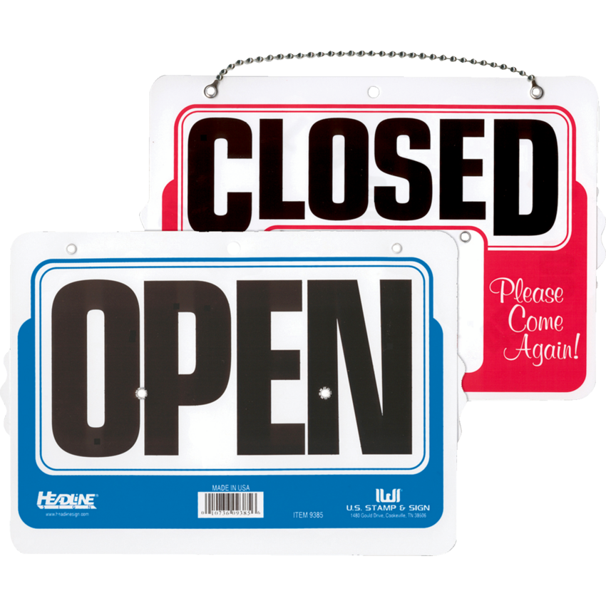 Headline® Open/Close Sign Clock with Chain English