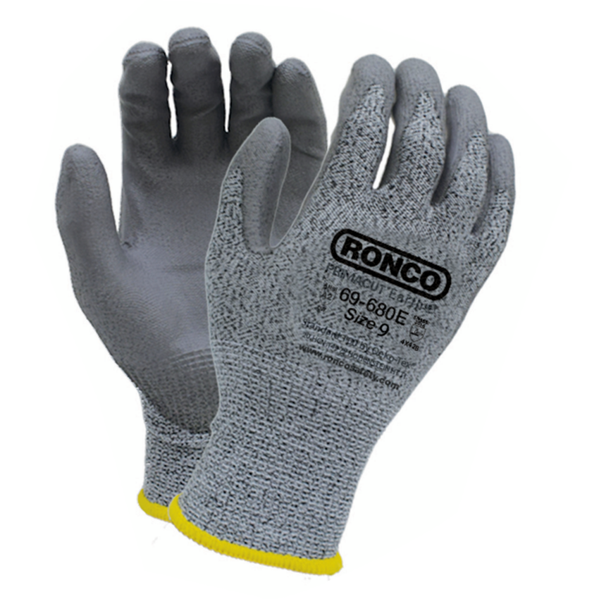 RONCO PrimaCut™ Earth Polyurethane Coated Cut Resistant Gloves Large Grey on Grey 6 pairs/pkg
