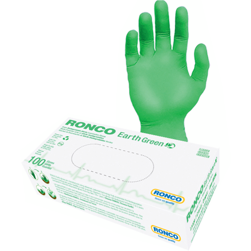 RONCO Earth Biodegradable Nitrile Examination Gloves Nitrile Large Green 100/box