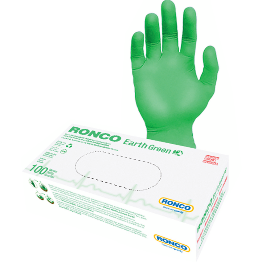 RONCO Earth Biodegradable Nitrile Examination Gloves Nitrile Medium Green 100/box