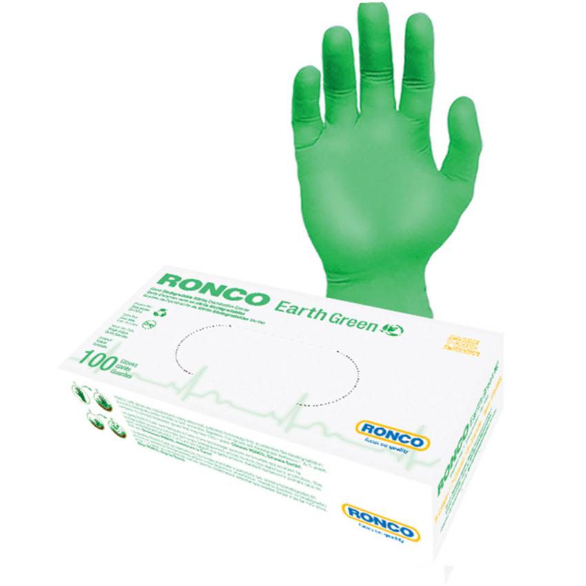 RONCO Earth Biodegradable Nitrile Examination Gloves Nitrile X-Large Green 100/box