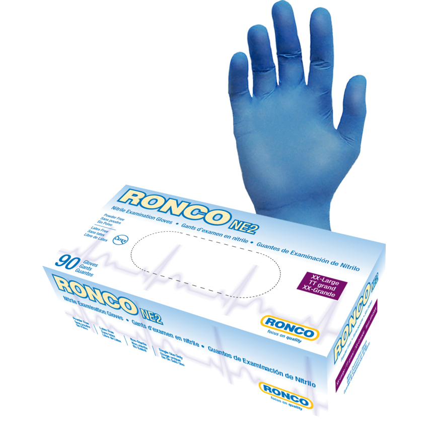 RONCO NE2 General Purpose Nitrile Gloves Powder Free 2XLarge Blue 100/box