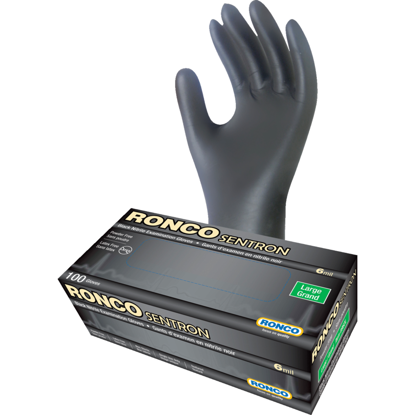 RONCO Sentron™ 6 Examination Gloves Large Black 100/box