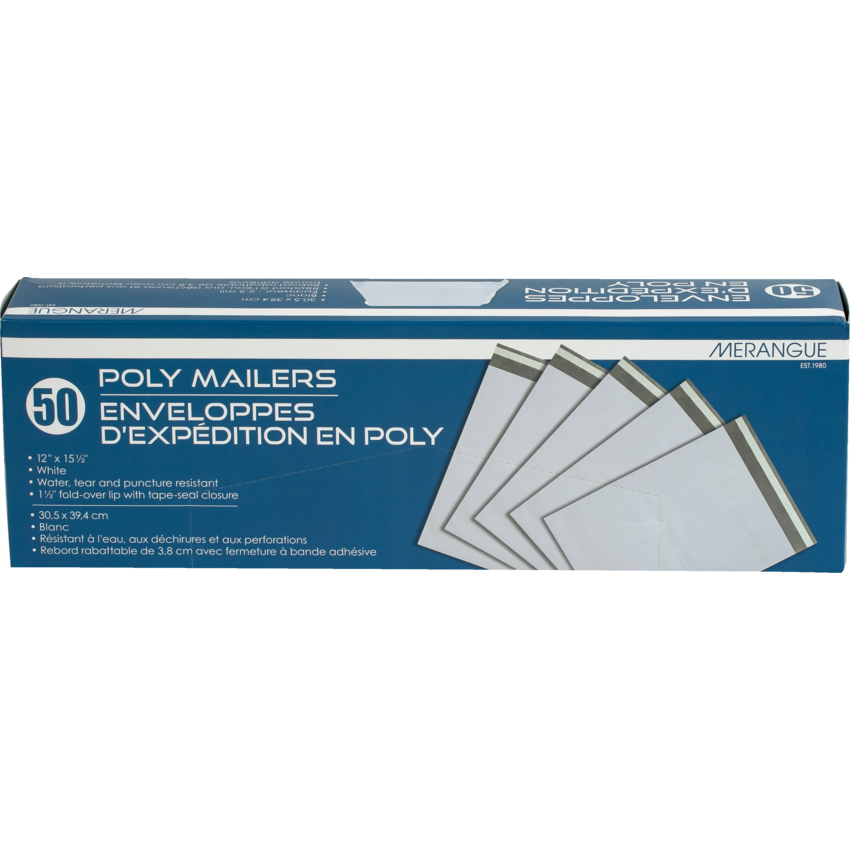 Merangue Poly Mailers 12" x 15-1/2" White 50/pkg