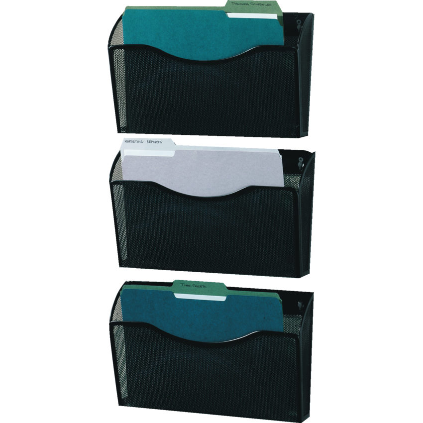 Winnable Mesh Wall File Pockets Black 3/pkg
