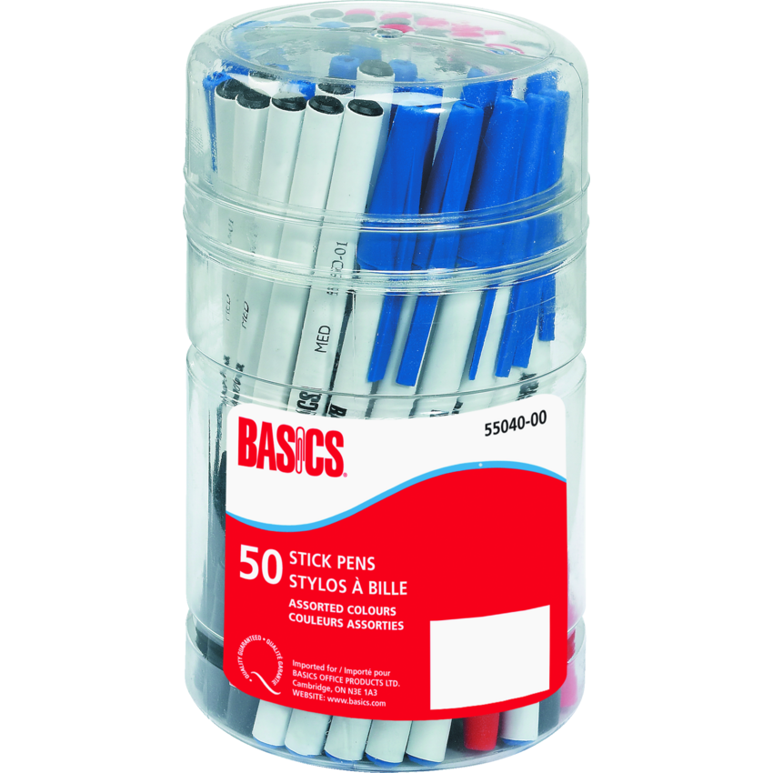 Basics® Stick Pens Medium Point Assorted 50/tub