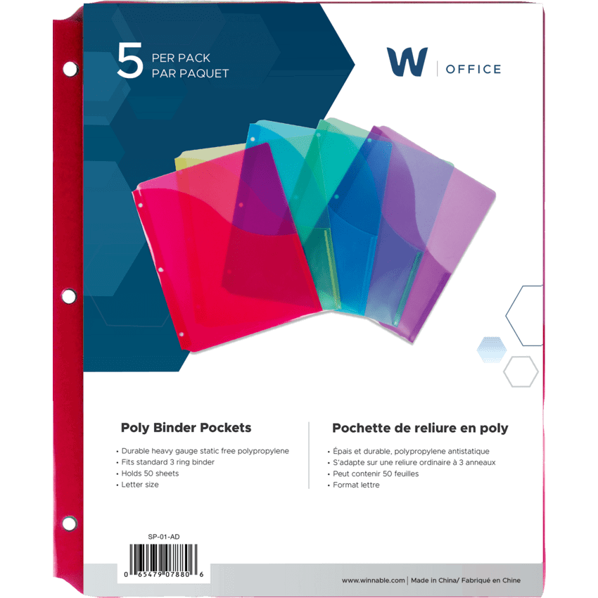 Winnable Slant Binder Pockets Assorted Colours 5/pkg