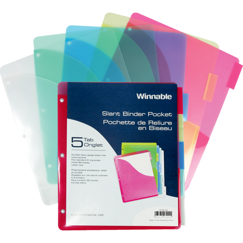 Winnable Slant Binder Pockets 5 Tab Letter Assorted Colours 5/pkg