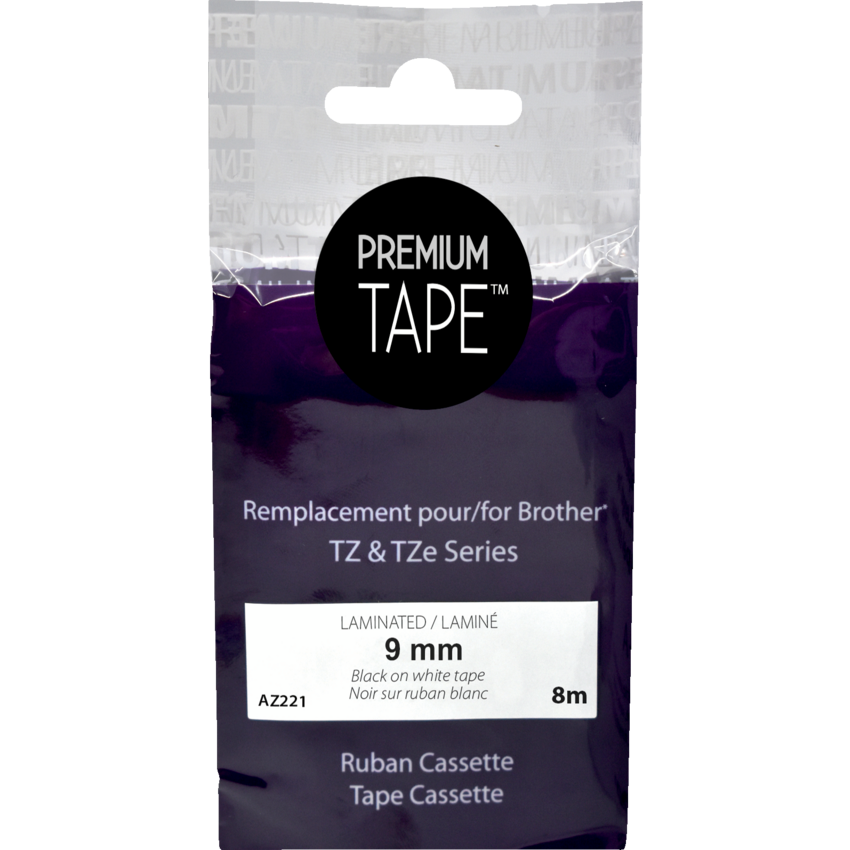 Premium Tape™ Compatible Replacement Tape TZ-221 3/8" x 26' Black on White