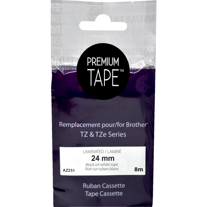 Premium Tape™ Compatible Replacement Tape TZ-251 1" x 26' Black on White
