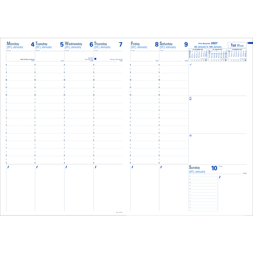 Quo Vadis Prenote Weekly Diary Refill 11-3/4" x 8-1/2" English