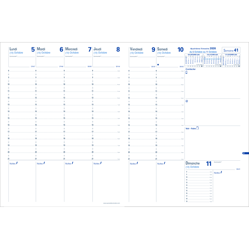 Quo Vadis Trinote Weekly Diary Refill 9-1/2" x 7-1/4" French