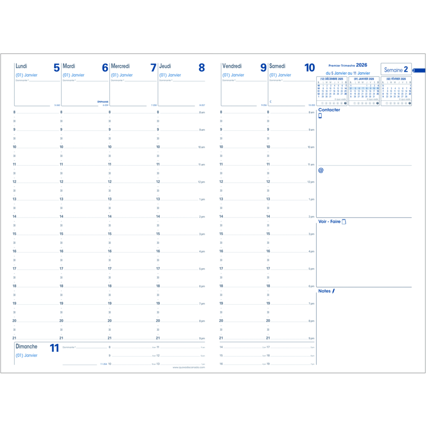 Quo Vadis Minister Weekly Diary Refill 9-1/2" x 6-1/4" French
