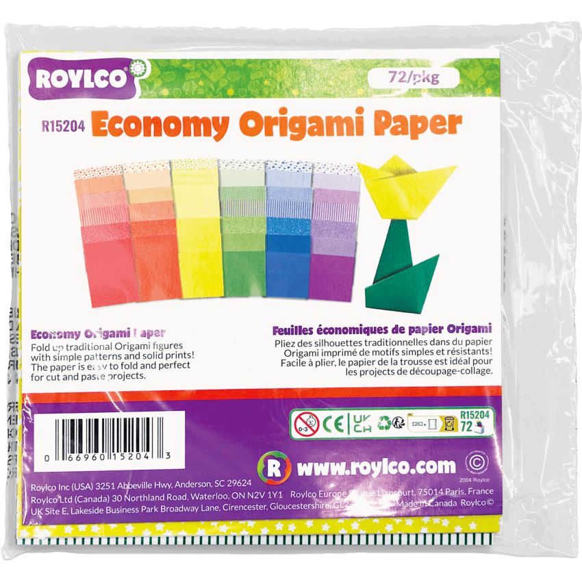 Roylco Economy Origami 5-3/4" x 5-3/4" Assorted Colours 72 sheets/pkg