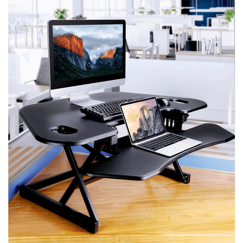 Rocelco® Sit-to-Stand Corner Adjustable Desk Converter Black