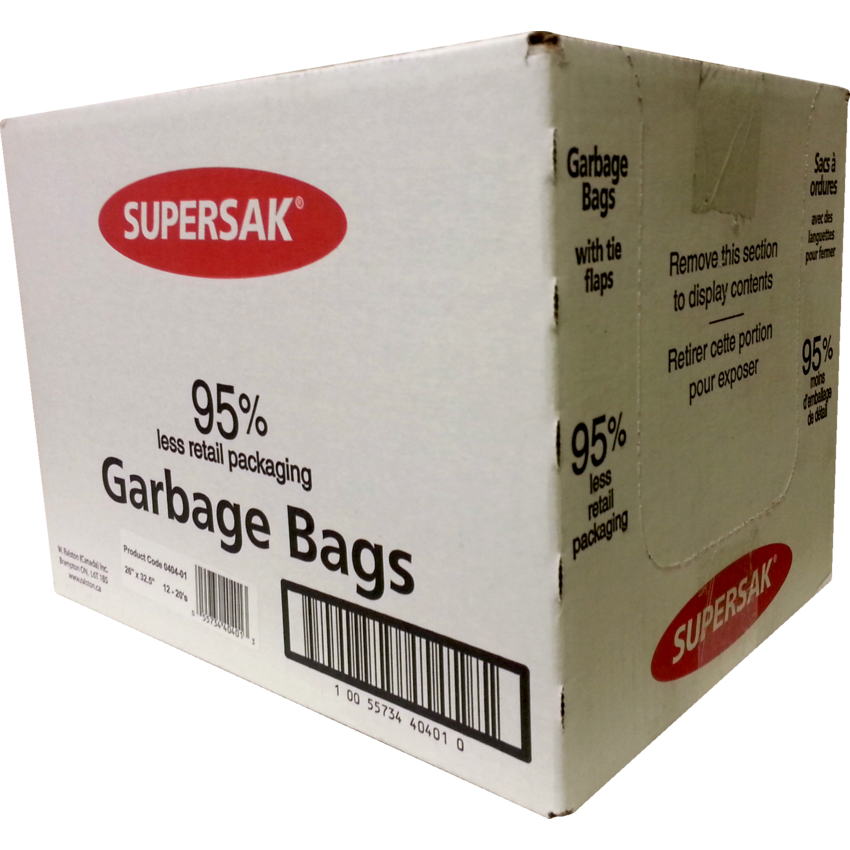 Ralston Supersak® Garbage Bags 26" x 34-3/4" Black 20 bags/rl