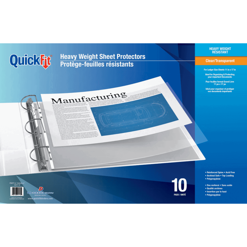 Davis Group QuickFit® Clear Sheet Protectors 3 mil Ledger Size 10/box