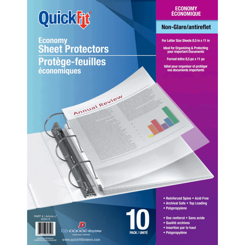 Davis Group QuickFit® Non-Glare Sheet Protectors 2 mil Letter Size 10/box