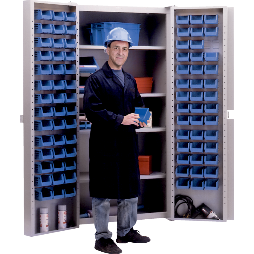 Kleton® Deep Door Combination Cabinet 4 Shelf Grey w/Blue Bins