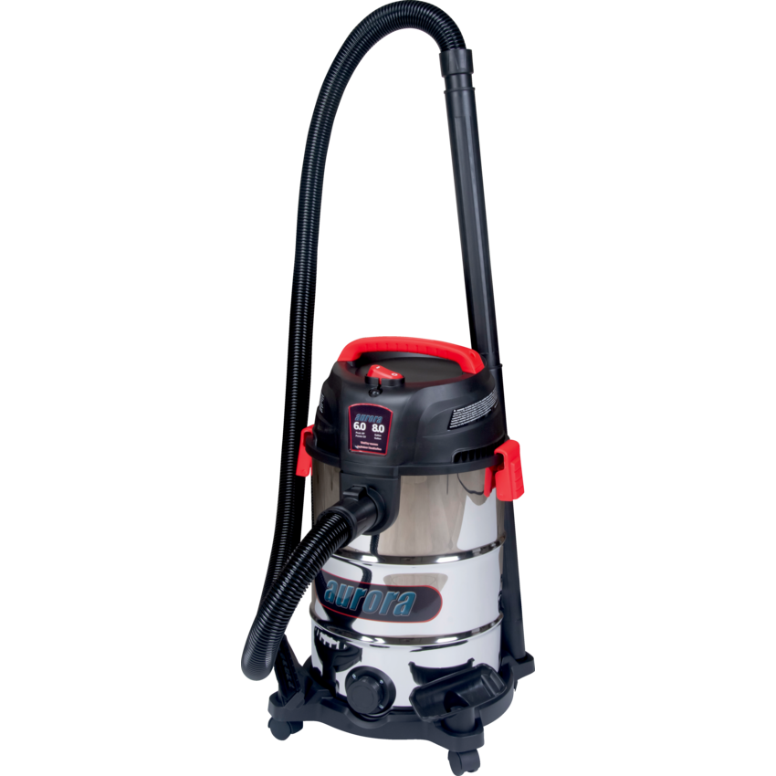 Aurora Tools® Wet/Dry Stainless Steel Vacuum 30.3 L Stainless/Black/Red