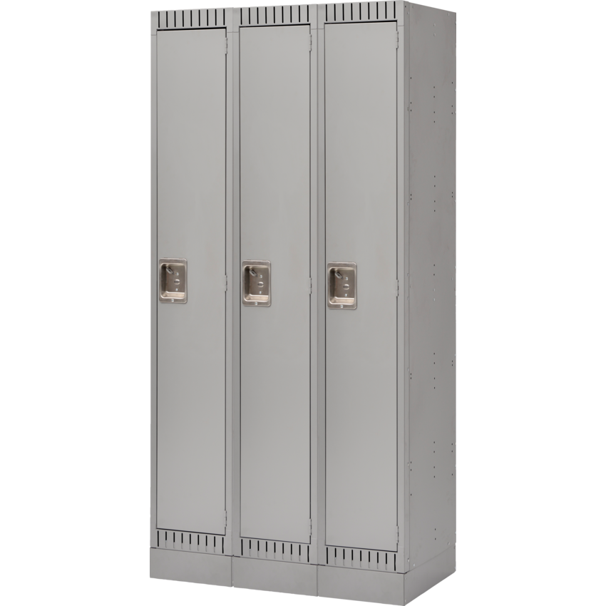 Kleton® RTA Steel Locker Single w/Recessed Base Bank of 3 Grey