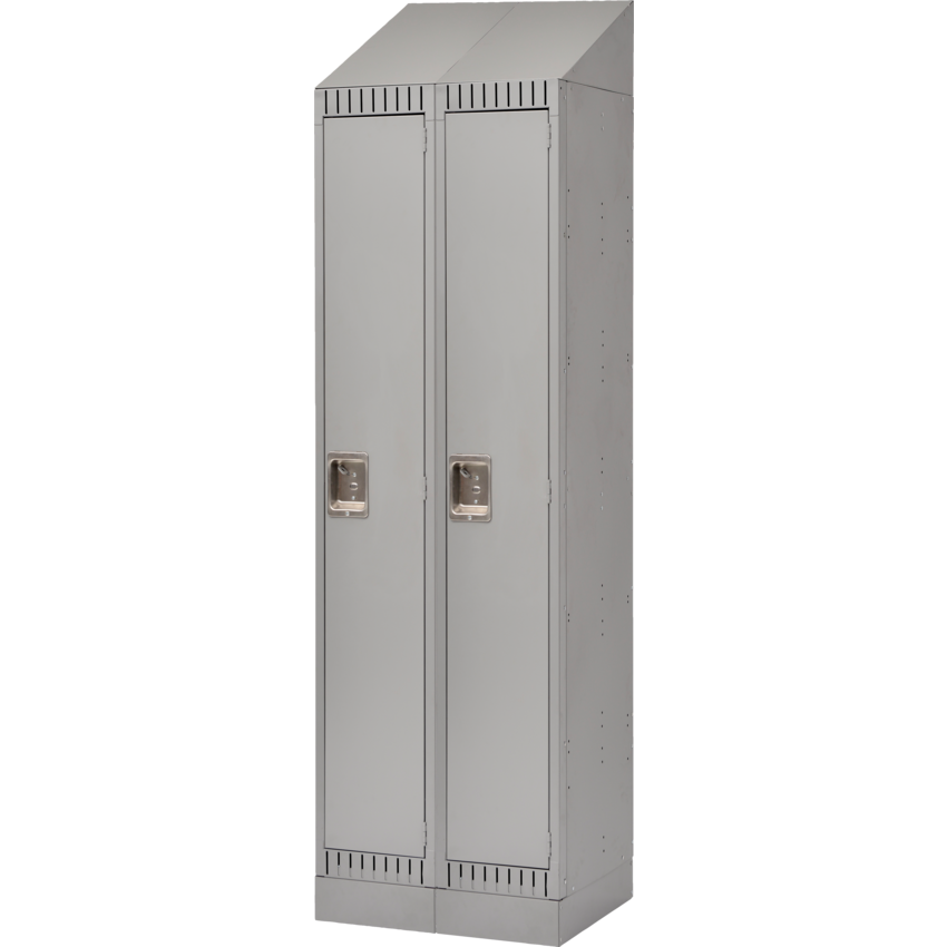 Kleton® RTA Steel Locker Single w/Slope Top & Recessed Base Bank of 2 Grey