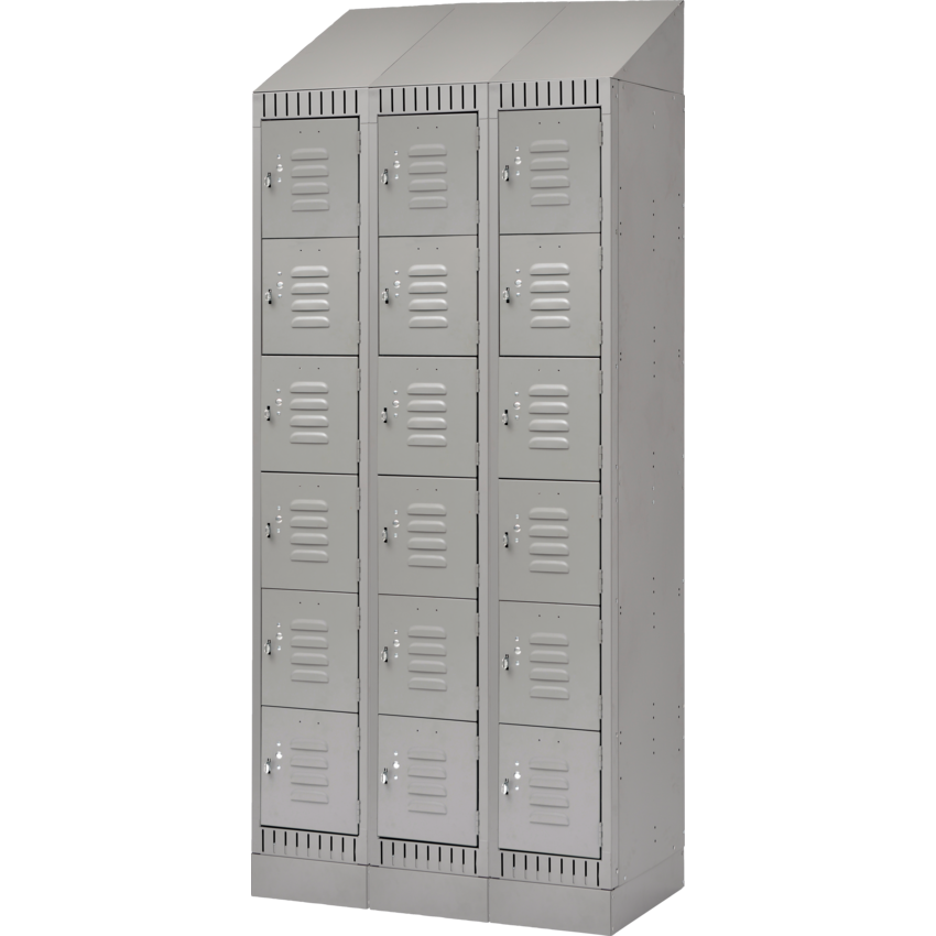 Kleton® RTA Steel Locker Lockerettes w/Slope Top & Recessed Base Bank of 3 Grey