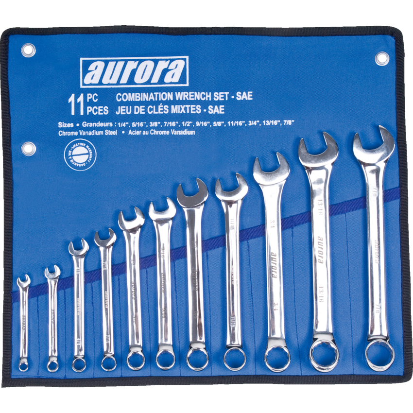 Aurora Tools® Combination Wrench Set Imperial 11 pieces/set