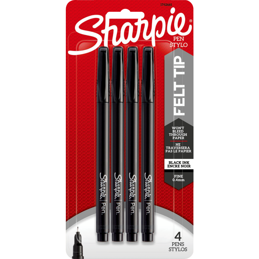 Sharpie® Pen Fine Tip Black 4/pkg