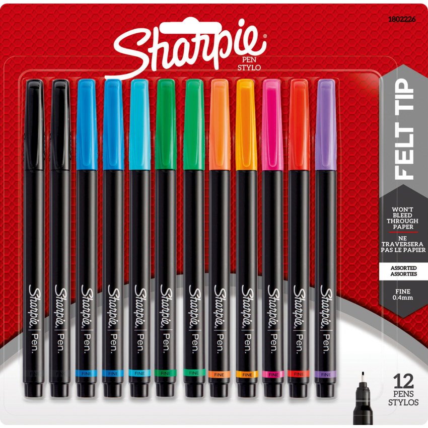Sharpie® Pen Fine Tip Assorted Colours 12/pkg