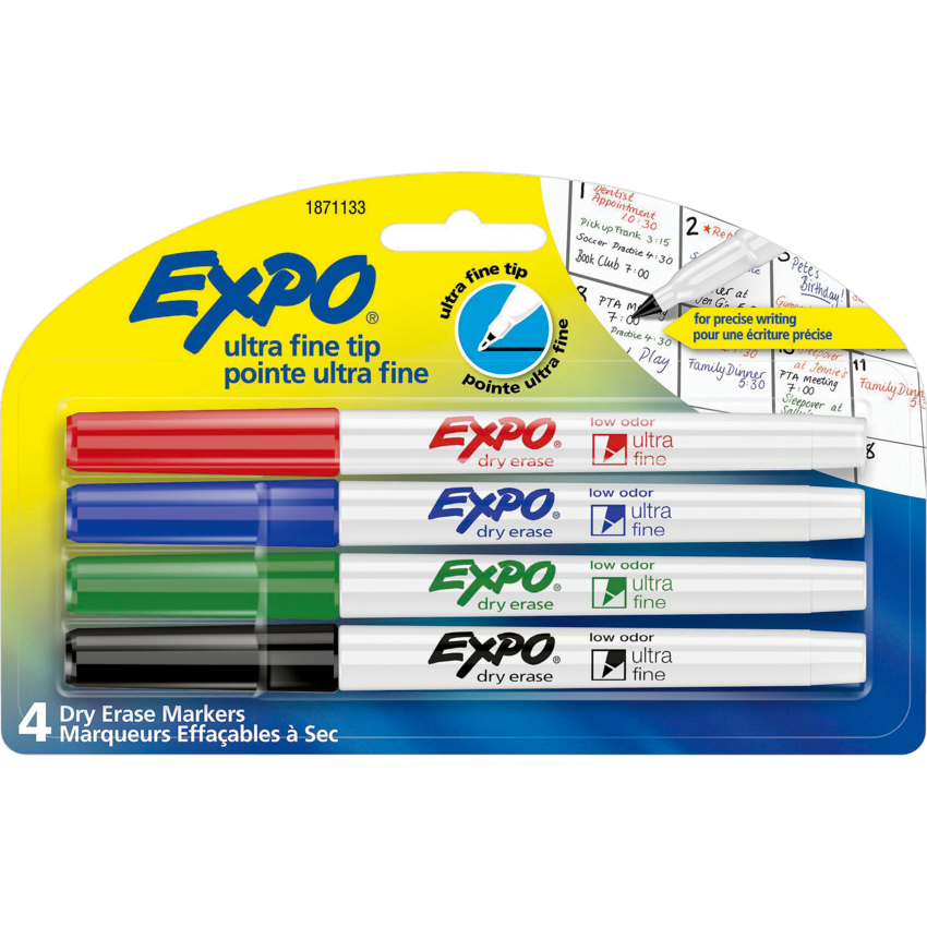 Expo® Low Odour Dry Erase Markers Ultra Fine Assorted Colours 4/pkg