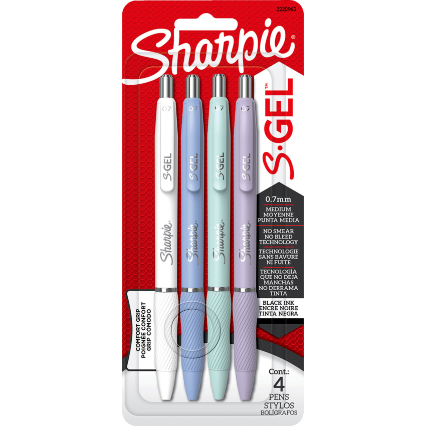 Sharpie® S-Gel® Fashion Retractable Pens 0.7 mm Assorted Colour Barrel Black Ink 4/pkg