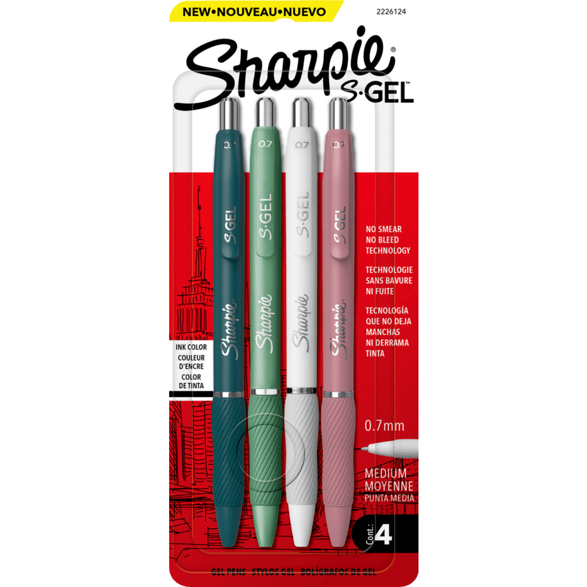 Sharpie® S-Gel® Fashion Retractable Pens 0.7 mm Assorted Colour Barrel Black Ink 4/pkg