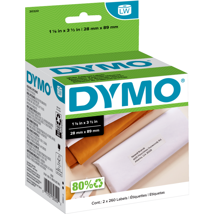 DYMO® LabelWriter® Standard Address Labels 1-1/8" x 3-1/2" White 260 Labels per Roll 2 rolls/box