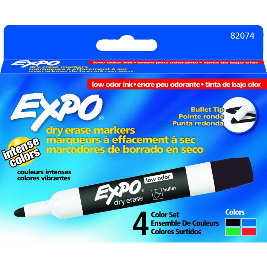 Expo® Low Odour Dry Erase Markers Assorted Colours 4/pkg
