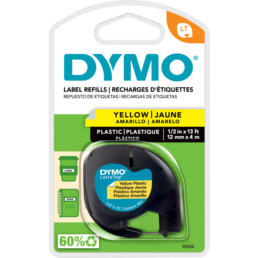 DYMO® LetraTag® Replacement Tape 1/2" Black on Hyper Yellow