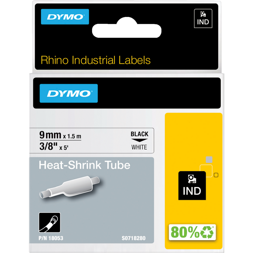 DYMO® Rhino Industrial Labels Heat-Shrink Tube 3/8" Black on White