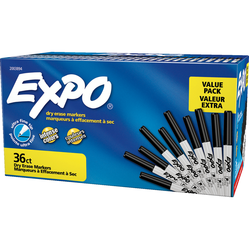 Expo® Low Odour Dry Erase Markers Ultra Fine Tip Black 36/box