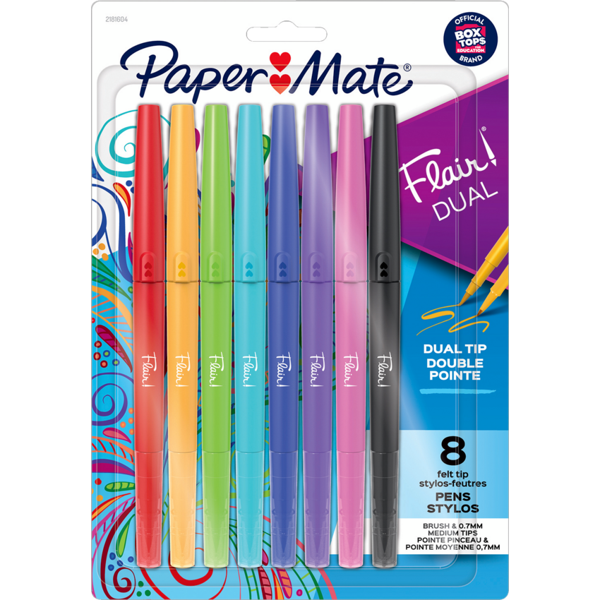 Paper Mate® Flair® Dual Tip Markers Assorted Colours 8/pkg