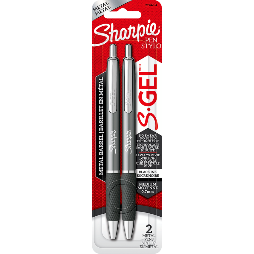 Sharpie® S-Gel® Metal Retractable Pens 0.7 mm Black/Grey 2/pkg