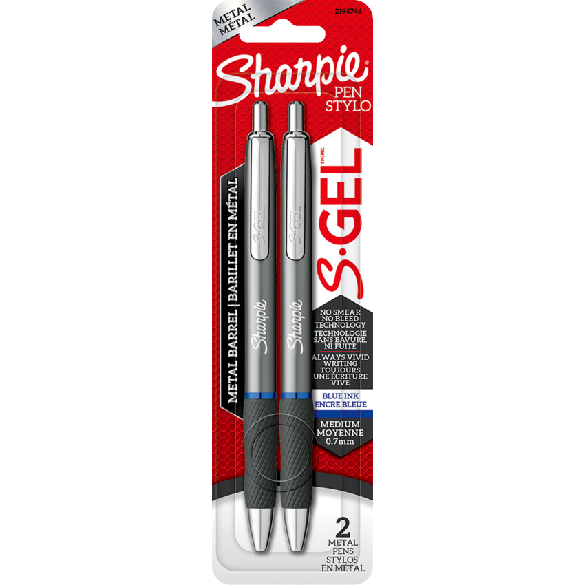 Sharpie® S-Gel® Metal Retractable Pens 0.7 mm Blue/Grey 2/pkg
