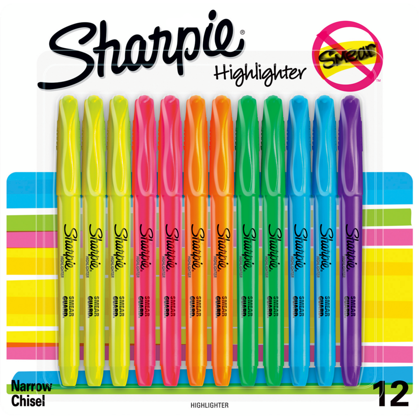 Sharpie® Pocket Highlighters Narrow Chisel tip Assorted Accent Colours 12/pkg